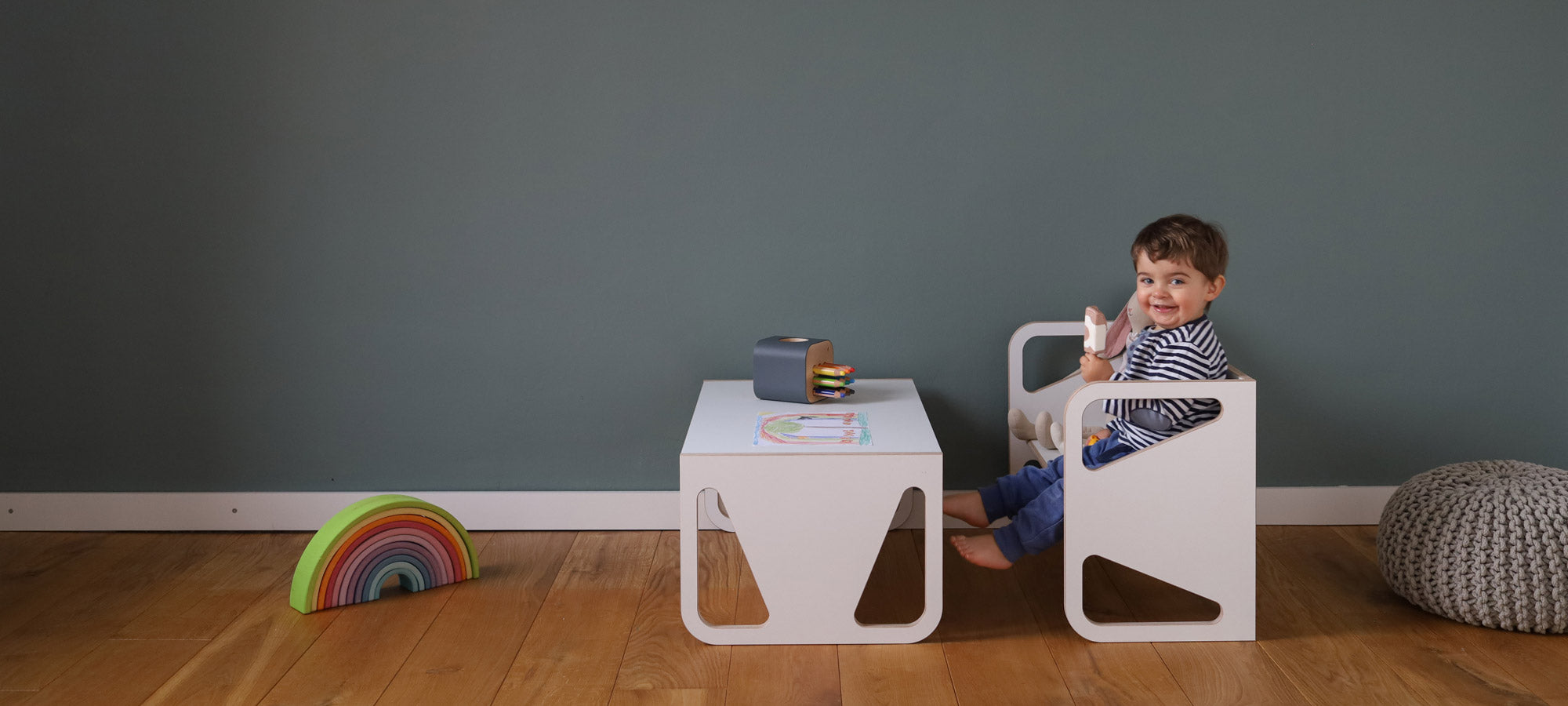 mitwachsende Kinderbank / Kindertisch Lilo aus Holz & Wandboard von Wilja
