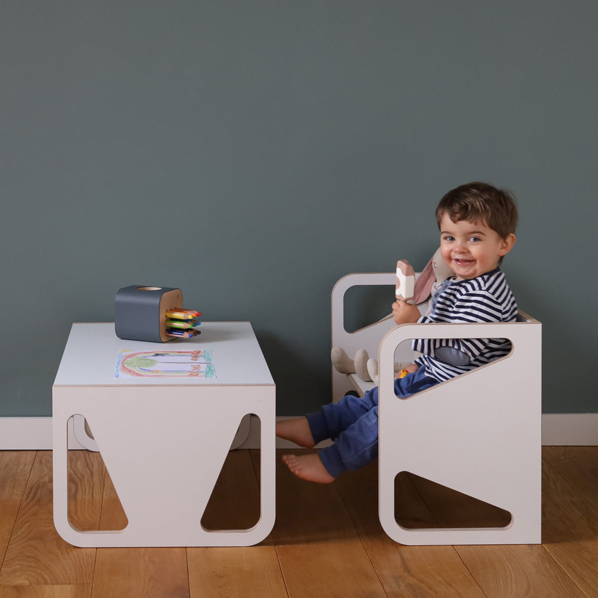 WILJA mitwachsende Kinderbank Lilo aus Holz Wendebank und Kindertisch