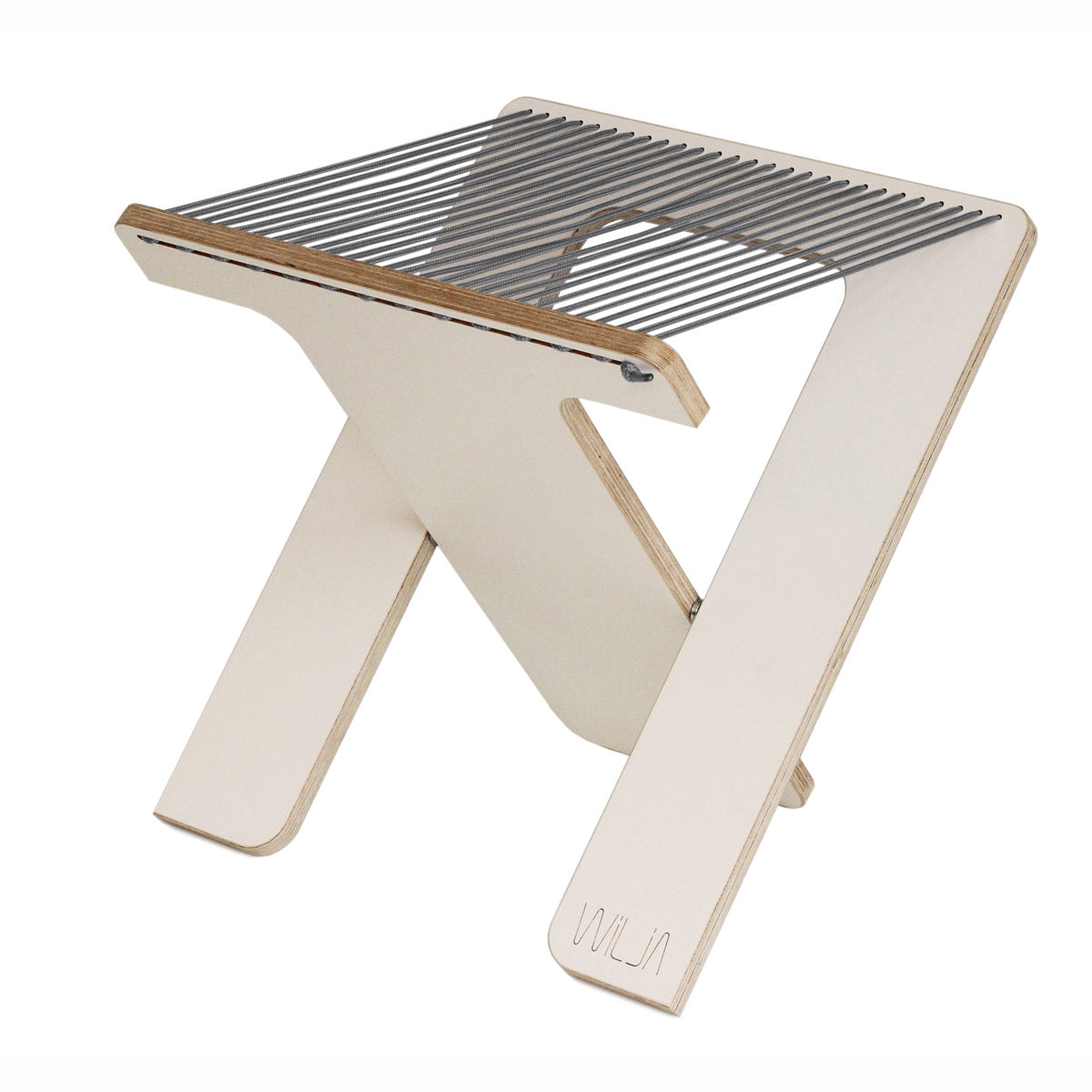 WILJA Klapphocker Karl faltbar aus Holz mit Seil in dunkelgrau Freisteller schräg oben