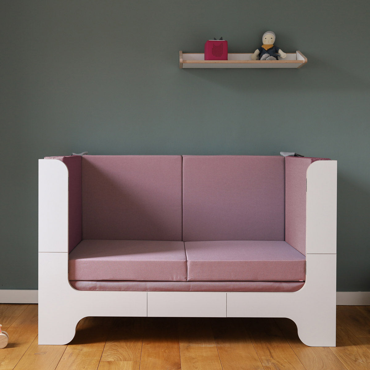 Polsterset von Nanito für Kinderbett Minimalmaxi als Sofa Farbe pastell rosa