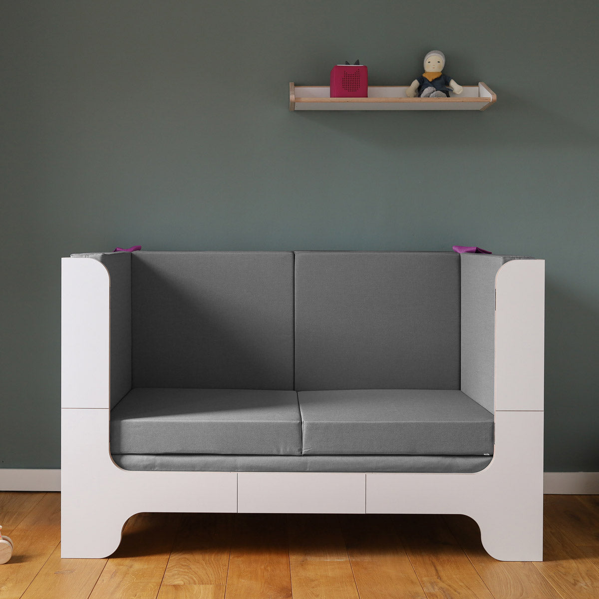 Polsterset von Nanito für Kinderbett Minimalmaxi als Sofa Farbe dunkelgrau